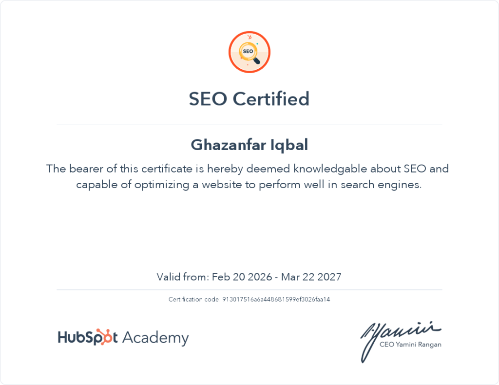 SEO Certificate Ghazanfar iqbal