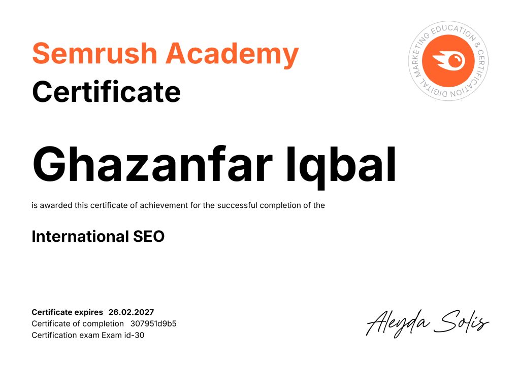 Ghazanfar Iqbal International SEO Expert